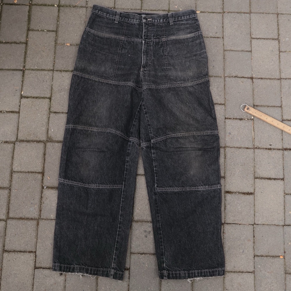 Vintage Girbaud Jeans Mens Baggy Wide Leg Multi Panel Faded Black Denim 90s 36"